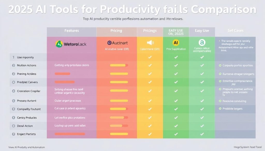Comparison chart of AI tools for productivity and automation in 2025