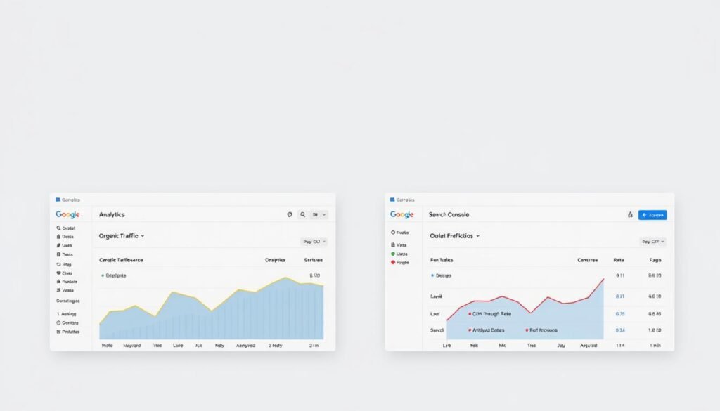 Google Analytics and Search Console dashboards showing WordPress website performance Google Analytics and Search Console dashboards showing WordPress website performance