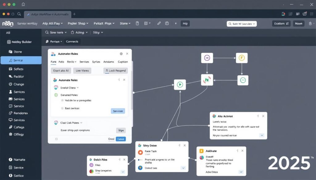 n8n workflow automation interface showing AI tools for productivity and automation in 2025